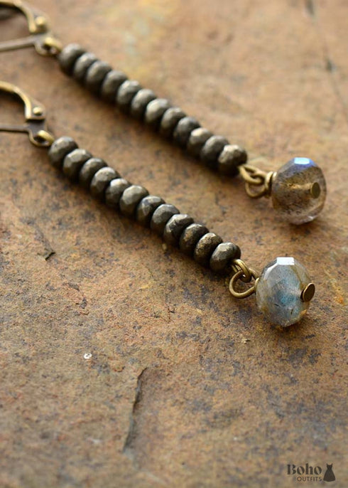 Pendientes bohemios, pendientes colgantes, labradorita azul y negra